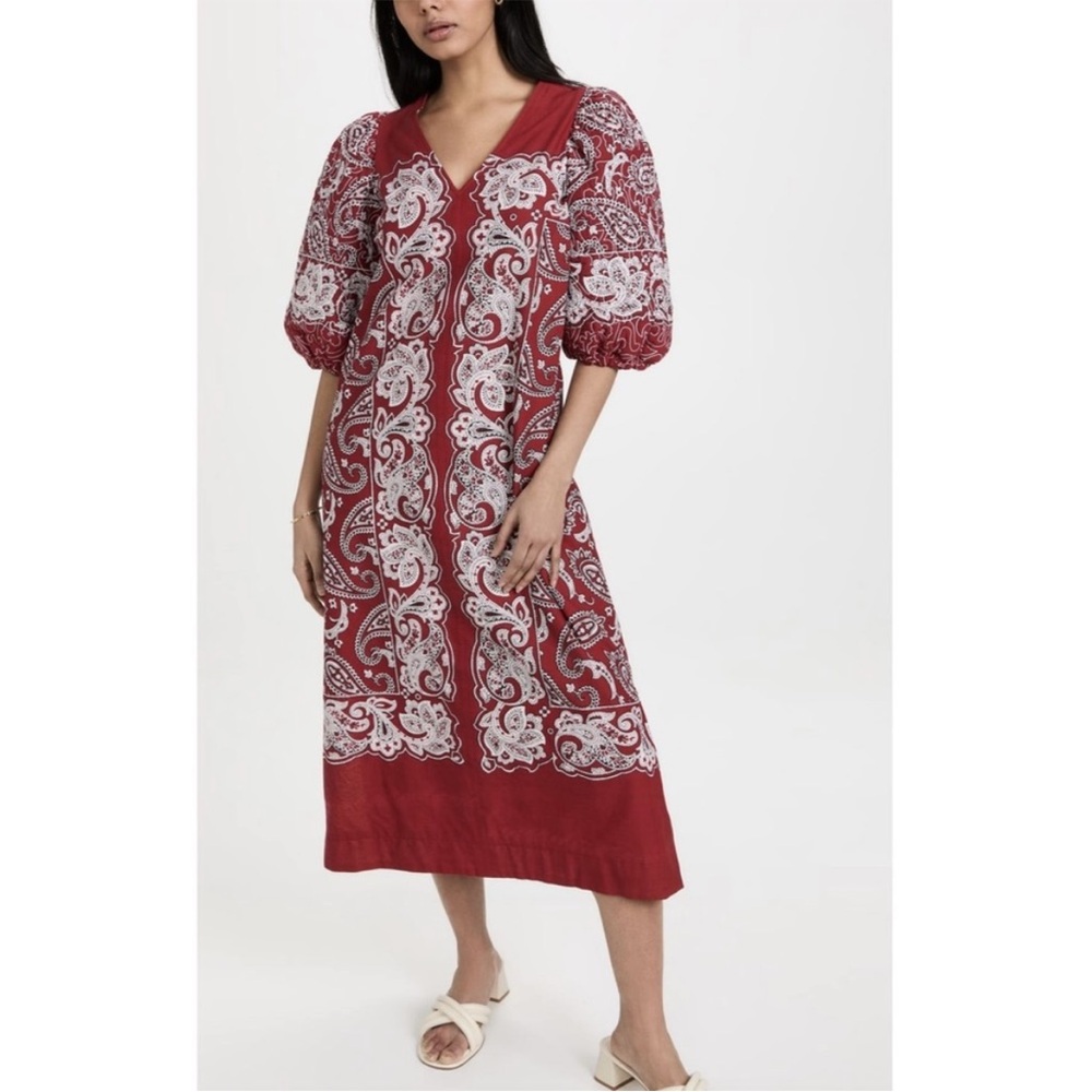 SEA NY Theodora Paisley Print Puff Sleeve Maxi Dress